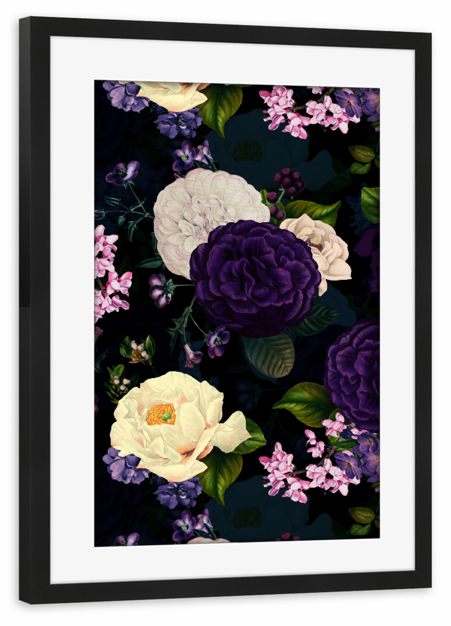 Poster mit Rahmen schwarz "Purple Rose Night Garden" artboxONE - Natur,Floral