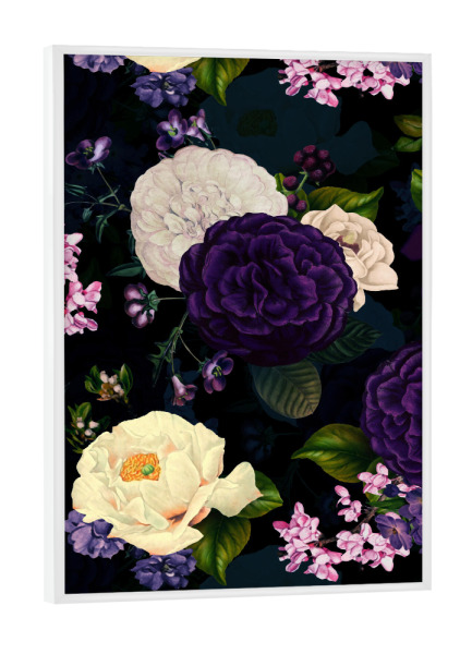 Poster mit weißem Rahmen "Purple Rose Night Garden" artboxONE - Natur,Floral