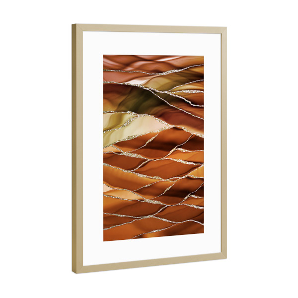 Poster mit Rahmen Gold "Orange Gold Marbled Landscape" artboxONE - Abstrakt,Marmor