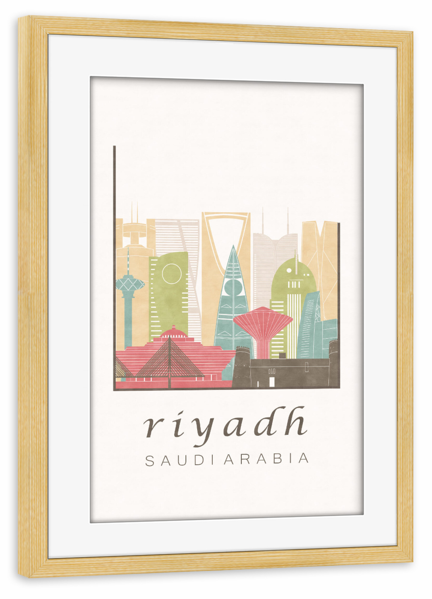 Poster mit Rahmen kiefer "Riyadh skyline pastel" artboxONE - Städte,Reise,Architektur,Kartografie