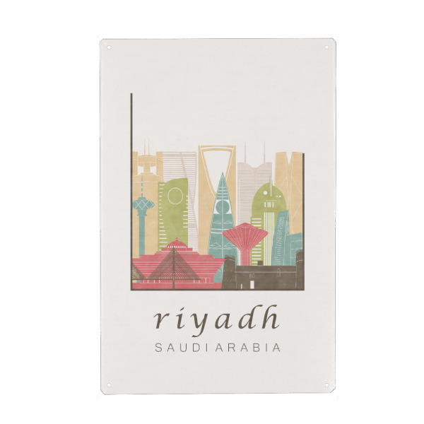 Holzbild "Riyadh skyline pastel" artboxONE - Städte,Reise,Architektur,Kartografie