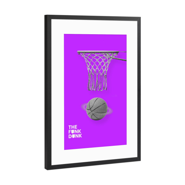 Poster mit Rahmen Schwarz (Metallic) "THE FUNK DUNK" artboxONE - Abstrakt,Sport,Galaxy - Basketball,Sport,Ball,Funny,Lila,Space,Space jam,Funky,Korb