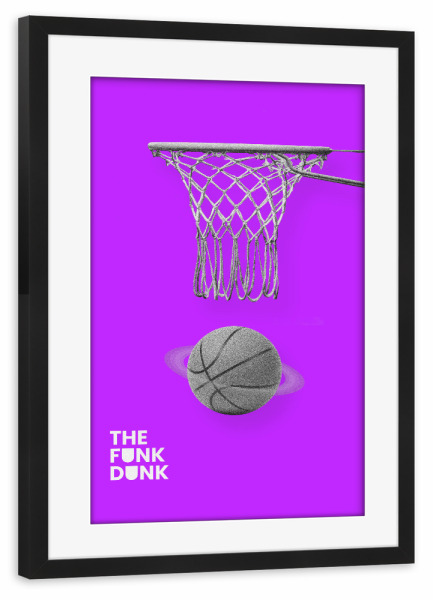 Poster mit Rahmen schwarz "THE FUNK DUNK" artboxONE - Abstrakt,Sport,Galaxy - Basketball,Sport,Ball,Funny,Lila,Space,Space jam,Funky,Korb