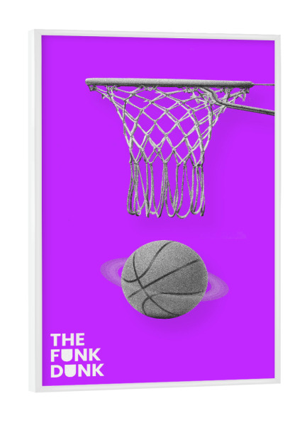 Poster mit weißem Rahmen "THE FUNK DUNK" artboxONE - Abstrakt,Sport,Galaxy - Basketball,Sport,Ball,Funny,Lila,Space,Space jam,Funky,Korb