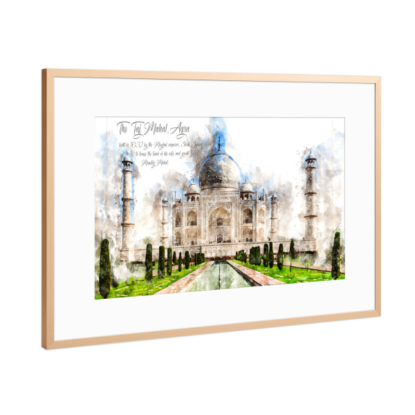 Poster mit Rahmen Kupfer "Taj Mahal Agra Aquarell" artboxONE - Städte,Reise,Architektur,Reise / Asien