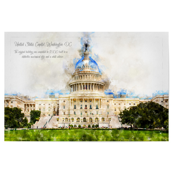 Poster 30x20 cm "Capitol Washington Aquarell" artboxONE - Reise,Architektur,Reise / Länder,Städte / Washington