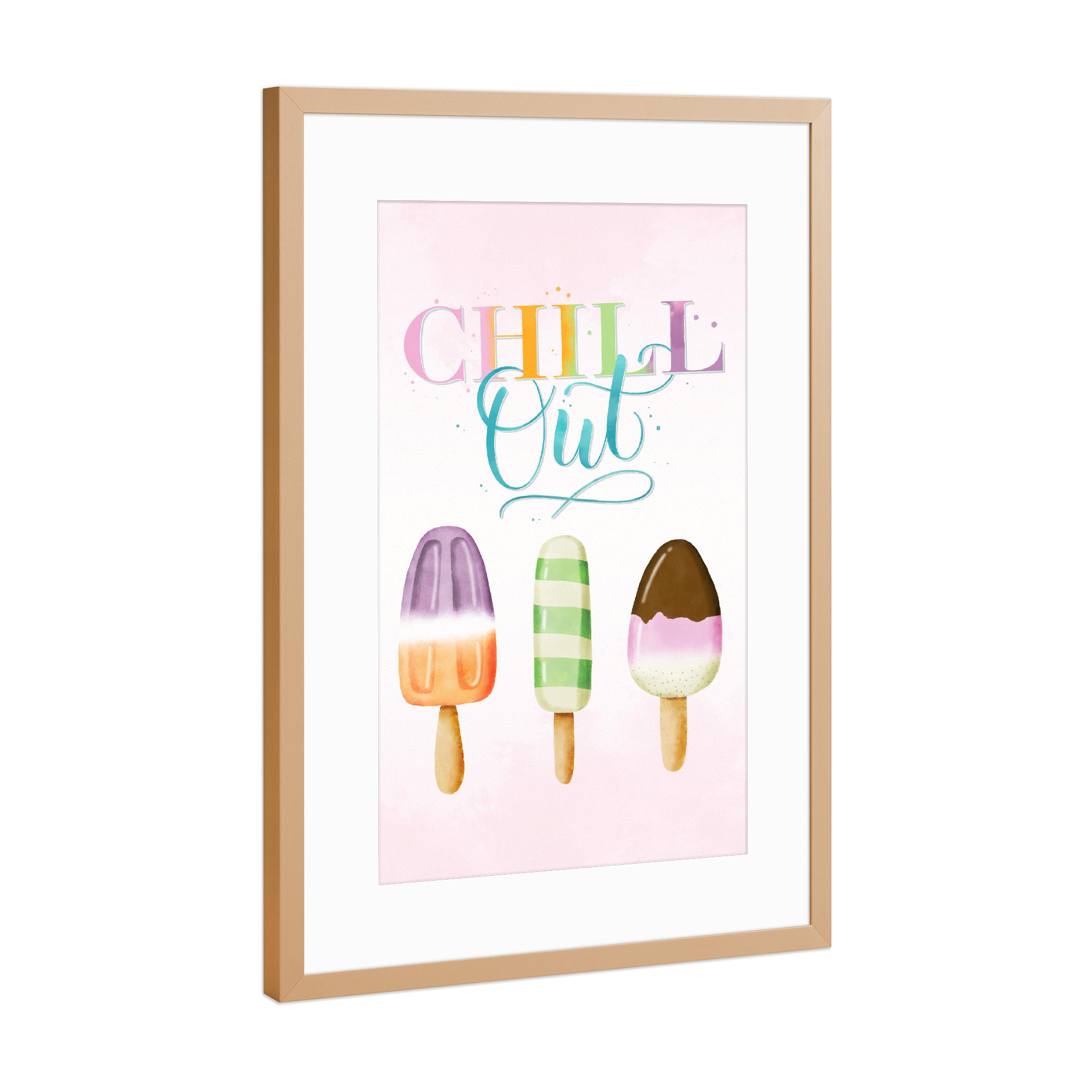 Poster mit Rahmen Kupfer "Sommerliches Chill Out mit Eis" artboxONE - Typografie,Essen & Trinken,Lustig