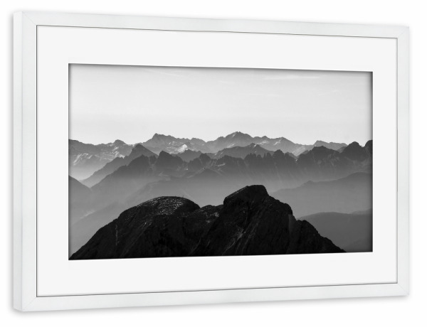 Poster mit Rahmen weiß "Alpenblick" artboxONE - Natur,Schwarzweiß