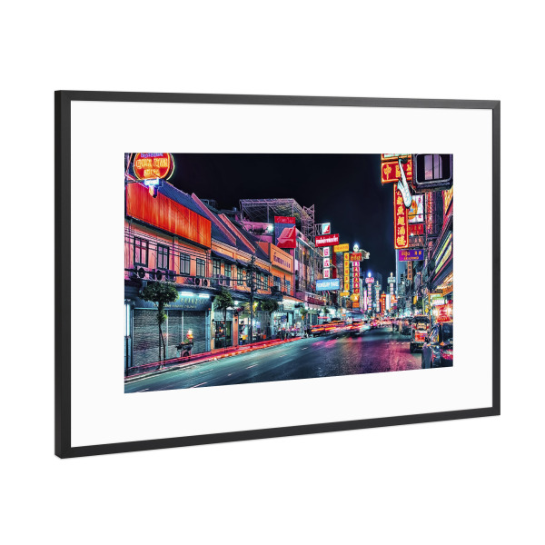Poster mit Rahmen Schwarz (Metallic) "Chinatown by night" artboxONE - Städte,Reise,Architektur,Reise / Asien,Städte / Weitere