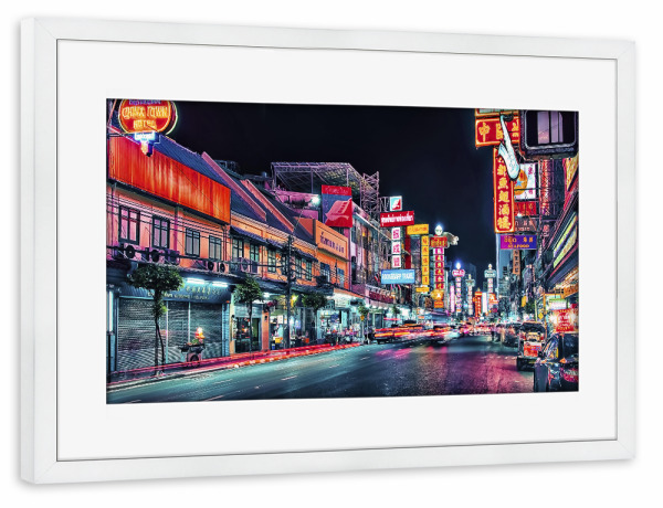 Poster mit Rahmen weiß "Chinatown by night" artboxONE - Städte,Reise,Architektur,Reise / Asien,Städte / Weitere