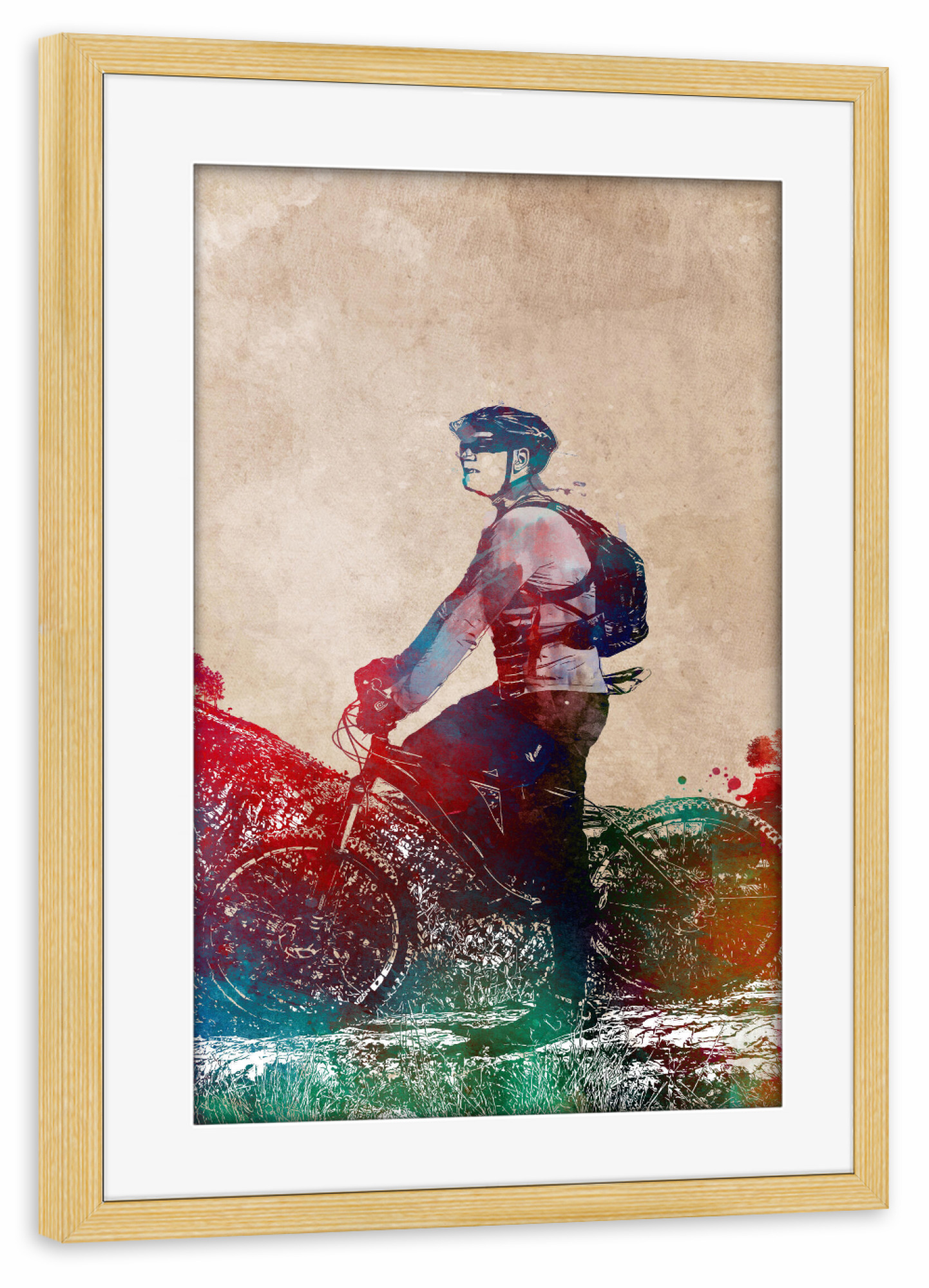 Poster mit Rahmen kiefer "Cyclist on a trip" artboxONE - Menschen,Sport,Sport / Motivation