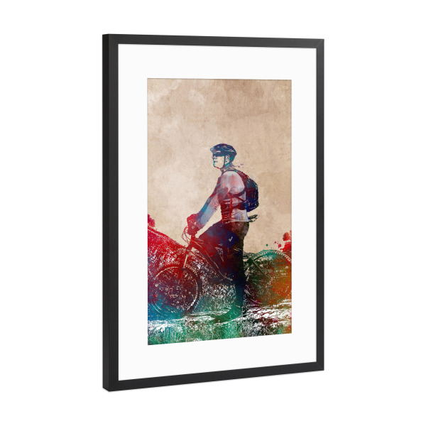 Poster mit Rahmen Schwarz (Metallic) "Cyclist on a trip" artboxONE - Menschen,Sport,Sport / Motivation