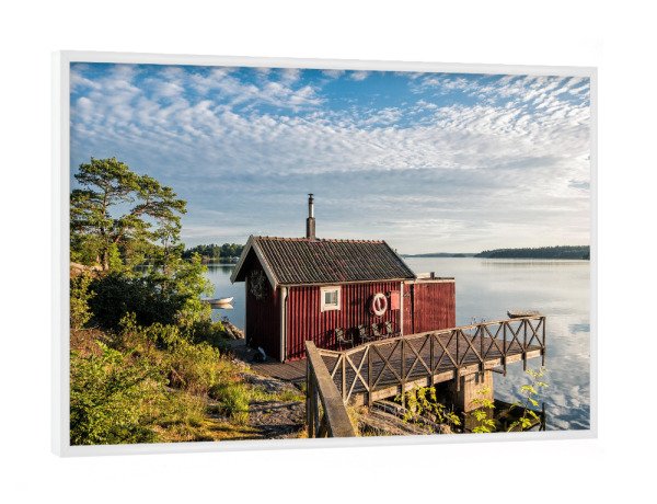 Poster mit weißem Rahmen "Rote Holzhütte" artboxONE - Natur,Reise,Architektur,Reise / Strand und Meer,Reise / Länder