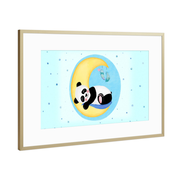 Poster mit Rahmen Gold "Pandaboy mit Halbmond" artboxONE - Für Kinder,Tiere,Liebe