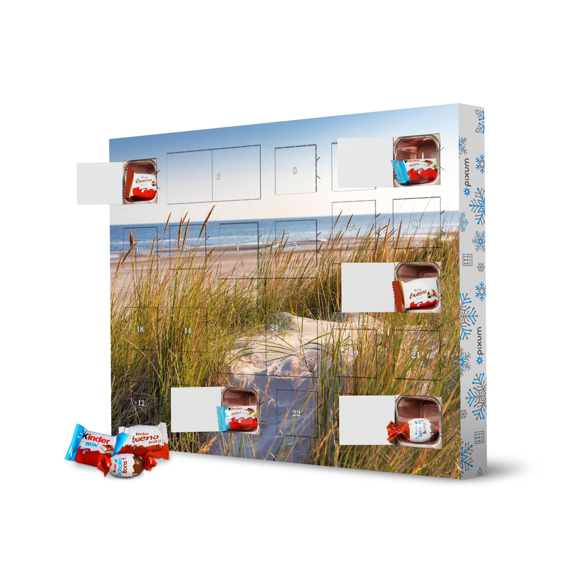 Adventskalender XXL mit Produkten von Kinder Dünenlandschaft am Meer artboxONE Adventskalender Natur