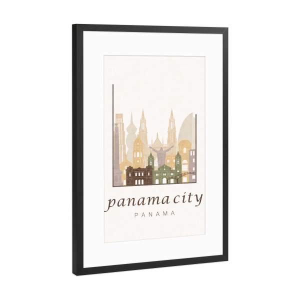 Poster mit Rahmen Schwarz (Metallic) "Panama City skyline rustic" artboxONE - Städte,Reise,Architektur,Kartografie