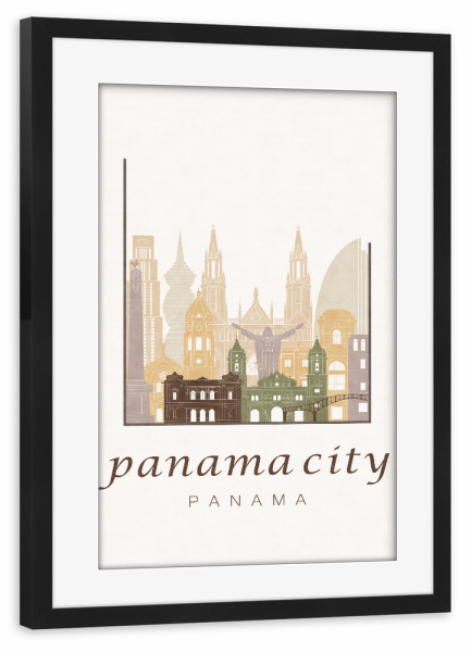 Poster mit Rahmen schwarz "Panama City skyline rustic" artboxONE - Städte,Reise,Architektur,Kartografie