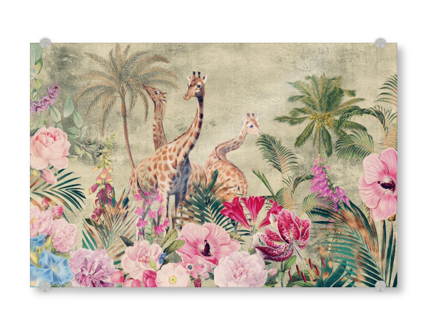 Acrylglasbild "Tropical Animals And Flower Garden" artboxONE - Natur,Floral,Tiere