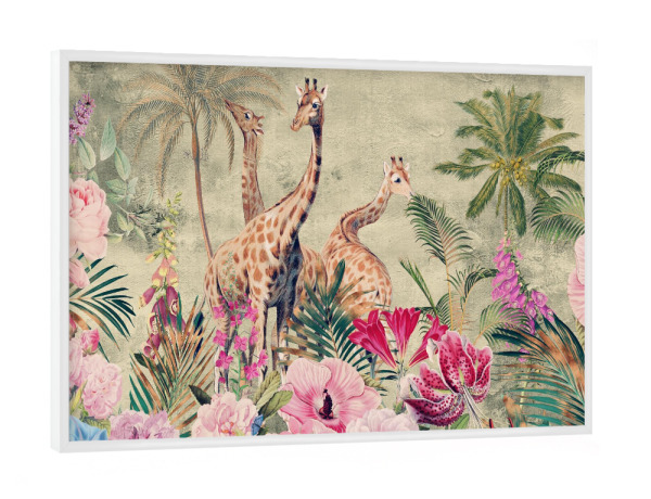 Poster mit weißem Rahmen "Tropical Animals And Flower Garden" artboxONE - Natur,Floral,Tiere