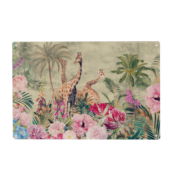Holzbild "Tropical Animals And Flower Garden" artboxONE - Natur,Floral,Tiere