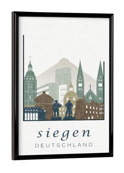 Poster mit schwarzem Rahmen "Siegen skyline light blue" artboxONE - Städte,Reise,Architektur,Kartografie