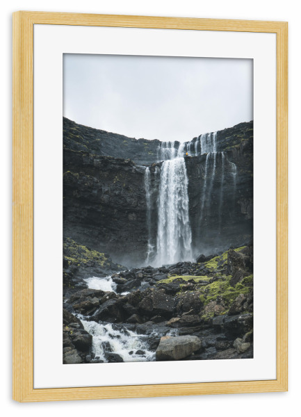 Poster mit Rahmen kiefer "Fossá waterfall of Faroe Islands" artboxONE - Natur,Reise,Reise / Länder