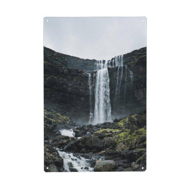 Metall Poster "Fossá waterfall of Faroe Islands" artboxONE - Natur,Reise,Reise / Länder