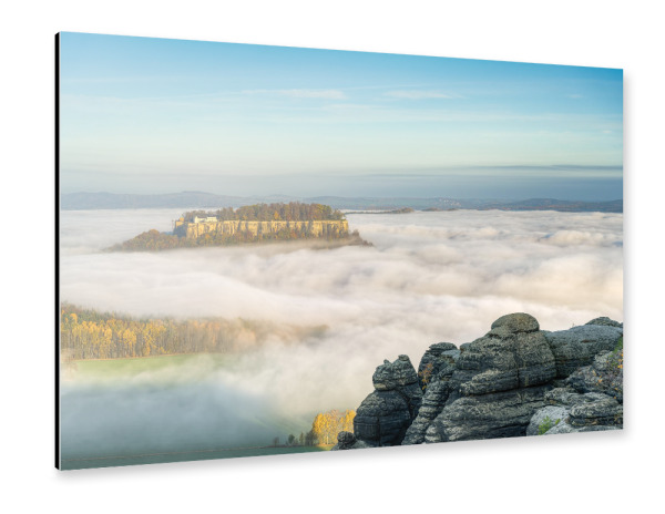 Alu-Dibond "Festung Königstein im Nebelmeer" 30x20 cm artboxONE