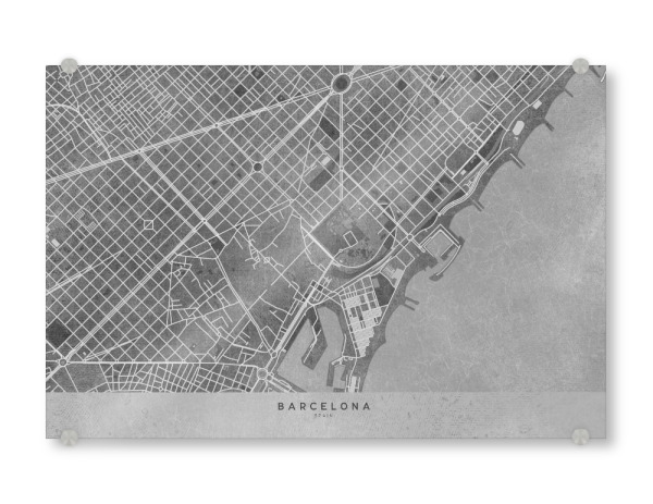 Acrylglasbild "Gray vintage map of Barcelona" artboxONE - Kartografie - Gray,Vintage,Map,Barcelona,Spain,Spanien,Karte,Schwarzweiß,Blackandwhite,Grey