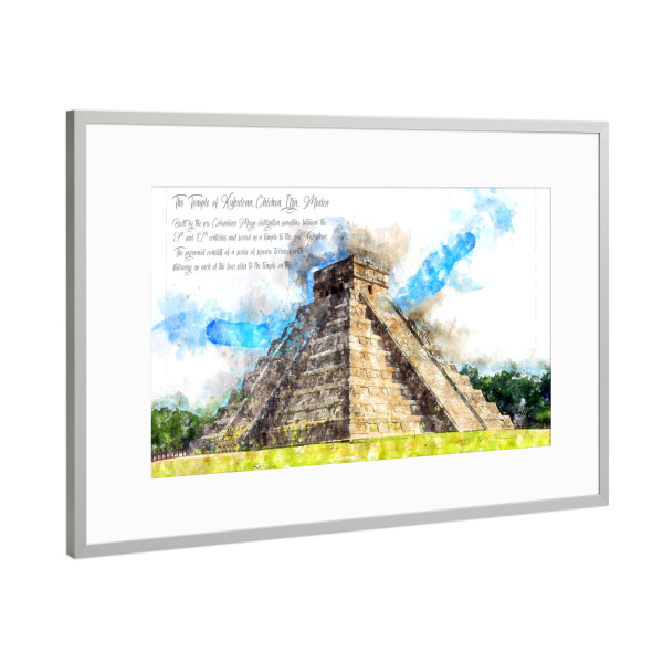Poster mit Rahmen Silber "Maya Pyramide Mexico Aquarell" artboxONE - Natur,Architektur,Reise / Länder