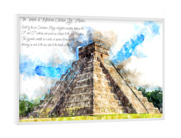 Poster mit weißem Rahmen "Maya Pyramide Mexico Aquarell" artboxONE - Natur,Architektur,Reise / Länder