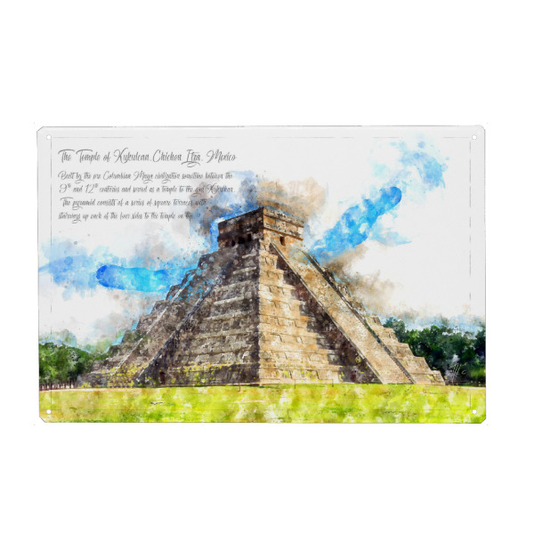 Holzbild "Maya Pyramide Mexico Aquarell" artboxONE - Natur,Architektur,Reise / Länder