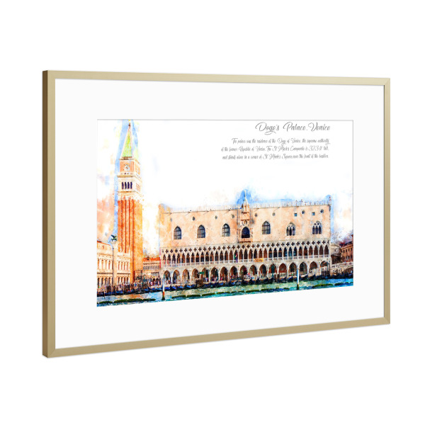 Poster mit Rahmen Gold "Dogen Palast Venedig Aquarell" artboxONE - Städte,Reise,Architektur,Städte / Venedig