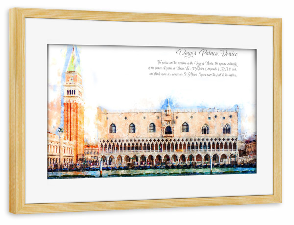 Poster mit Rahmen kiefer "Dogen Palast Venedig Aquarell" artboxONE - Städte,Reise,Architektur,Städte / Venedig