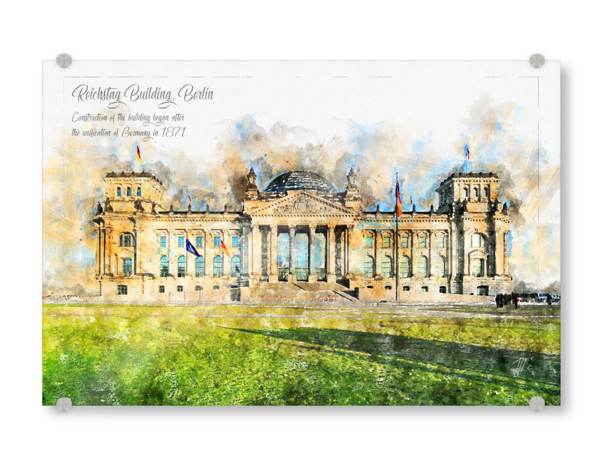 Acrylglasbild "Reichstag Berlin Aquarell" artboxONE - Städte,Städte / Berlin,Reise,Architektur