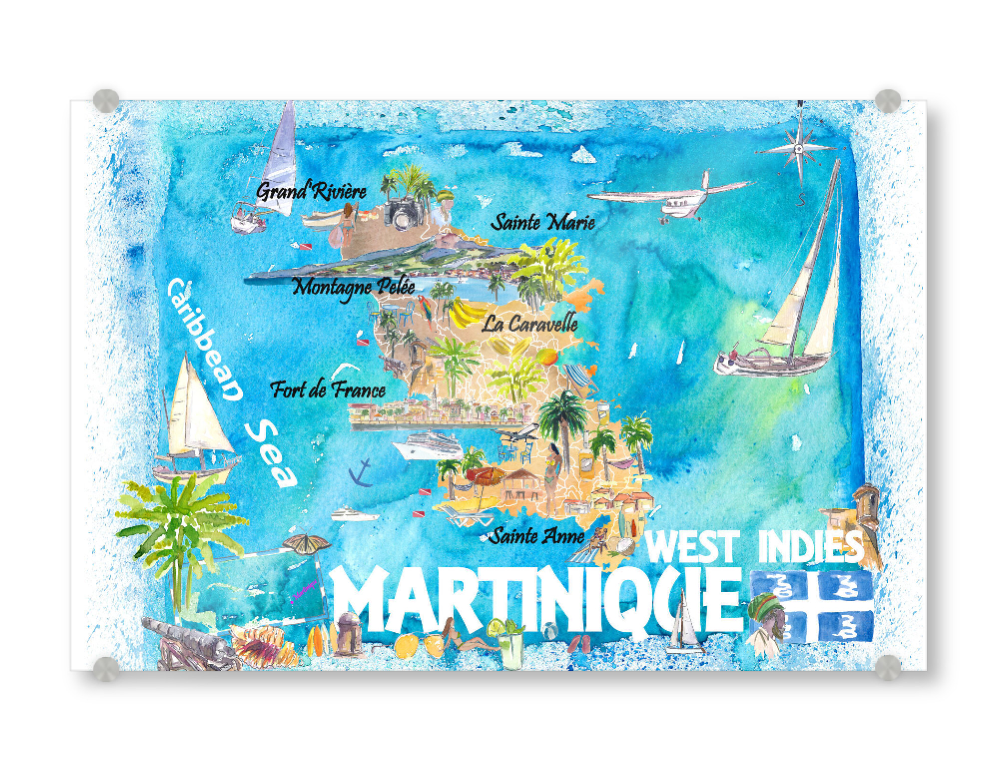 Acrylglasbild "Martinique Antillen Karibik Karte" artboxONE - Reise,Architektur,Reise / Strand und Meer,Kartografie
