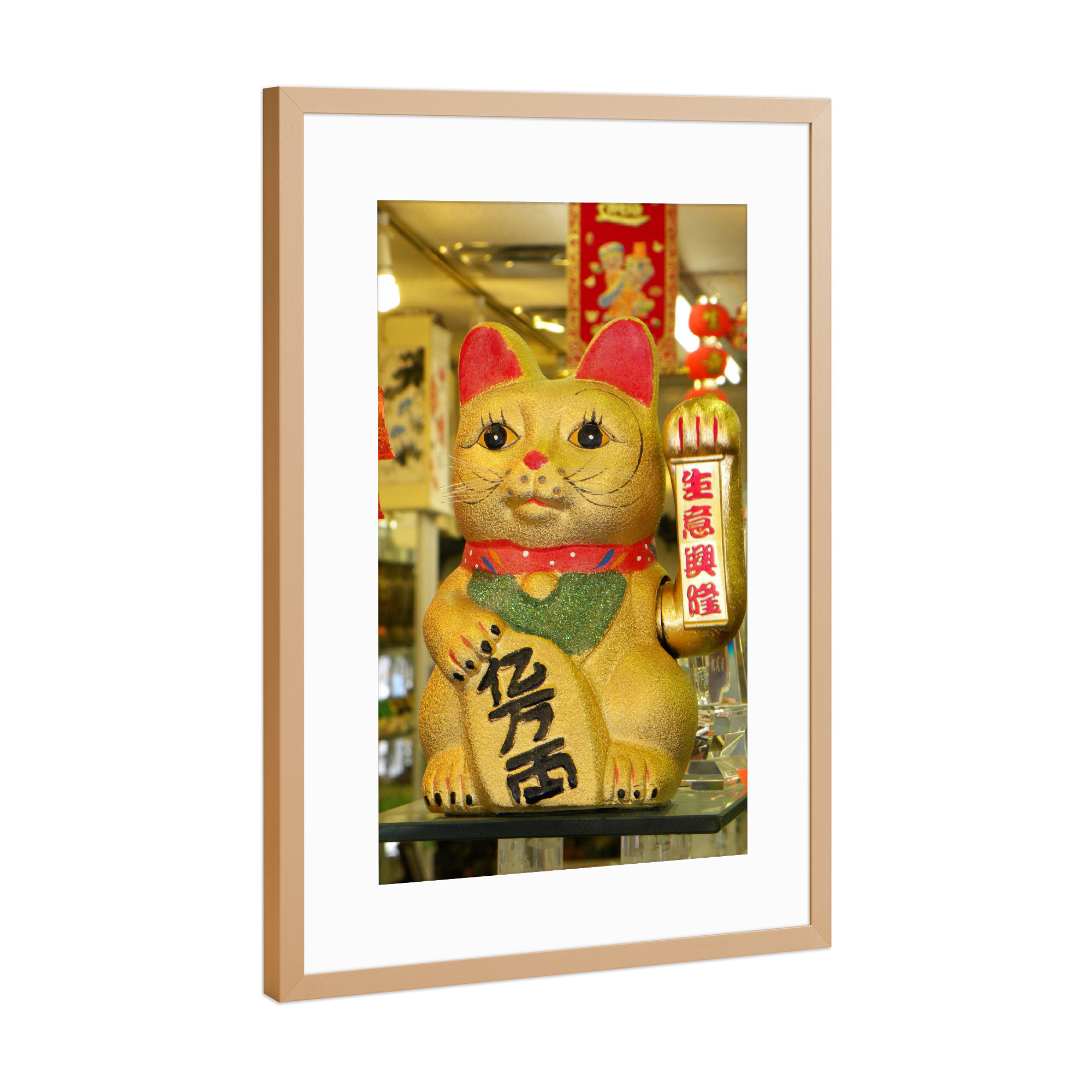Poster mit Rahmen Kupfer "Chinese Lucky Cat" artboxONE - Reise / Asien,Städte / Shanghai,Lustig