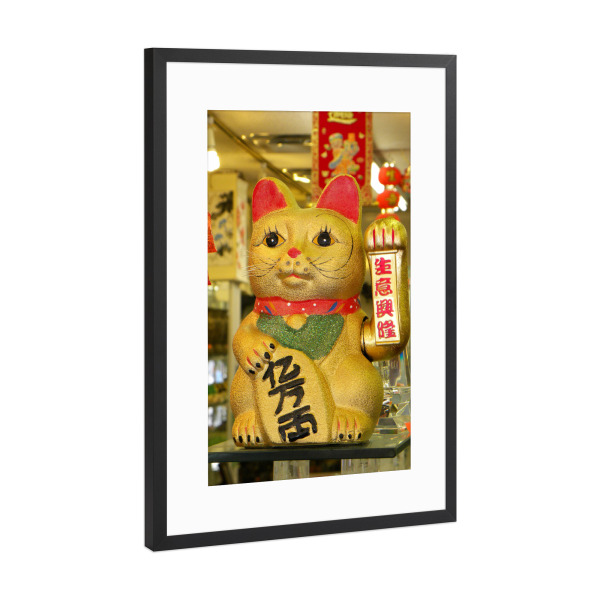 Poster mit Rahmen Schwarz (Metallic) "Chinese Lucky Cat" artboxONE - Reise / Asien,Städte / Shanghai,Lustig