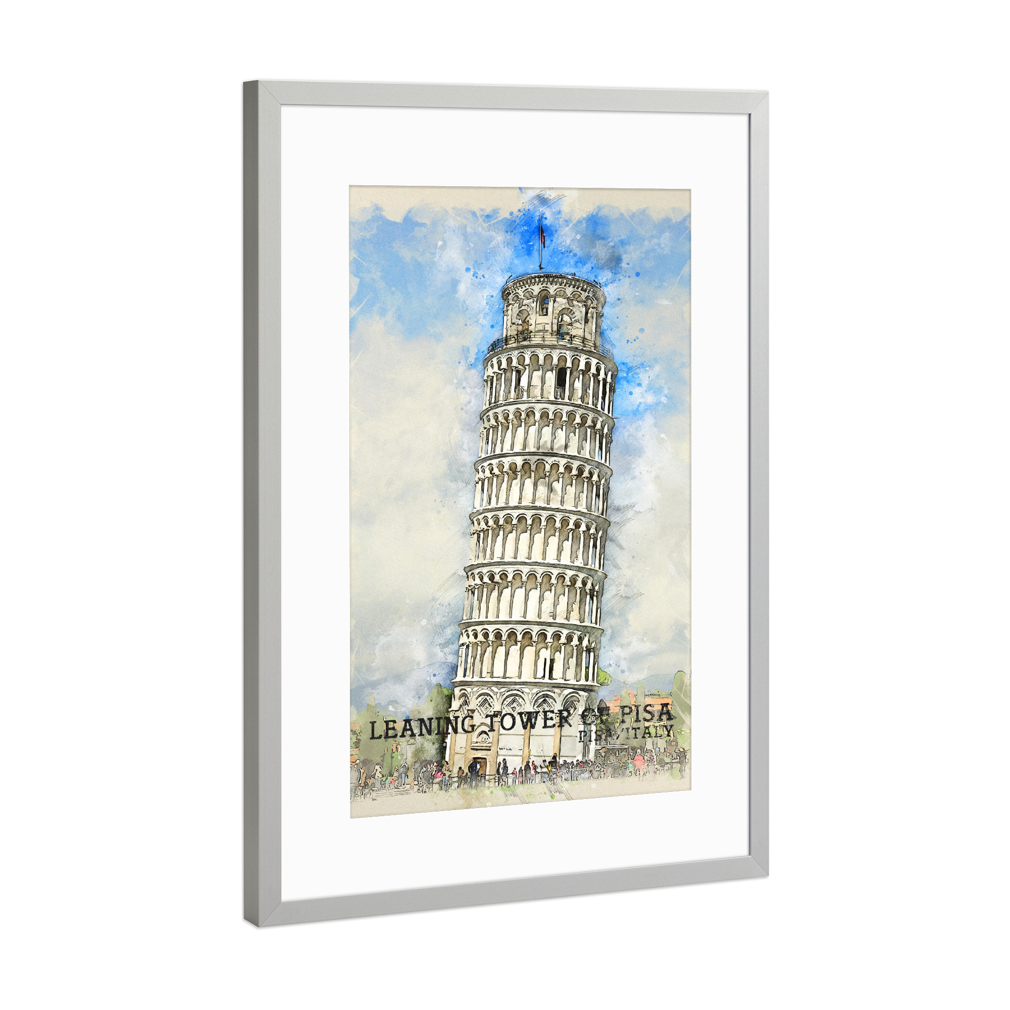 Poster mit Rahmen Silber "Schiefer Turm von Pisa Sketch" artboxONE - Städte,Architektur