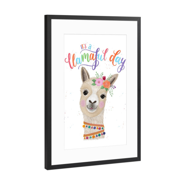 Poster mit Rahmen Schwarz (Metallic) "Llamaful day" artboxONE - Natur,Für Kinder,Tiere,Lustig