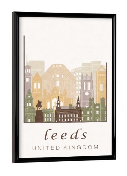 Poster mit schwarzem Rahmen "Leeds skyline rustic" artboxONE - Städte,Reise,Architektur,Kartografie