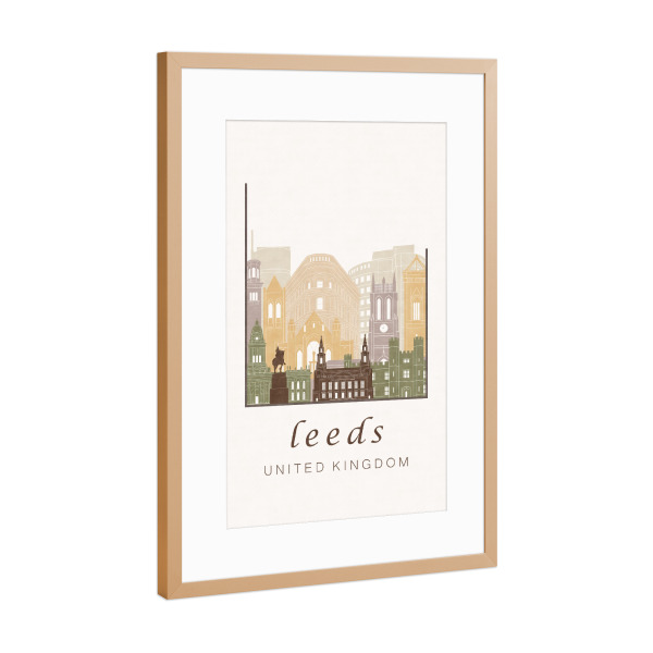Poster mit Rahmen Kupfer "Leeds skyline rustic" artboxONE - Städte,Reise,Architektur,Kartografie