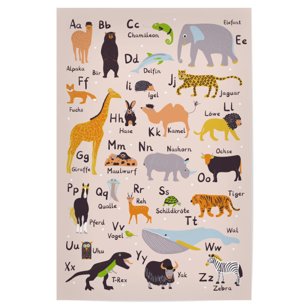 Poster "ABC Tiere Lernposter Alphabet" artboxONE - Typografie,Natur,Für Kinder,Tiere,Buchstaben