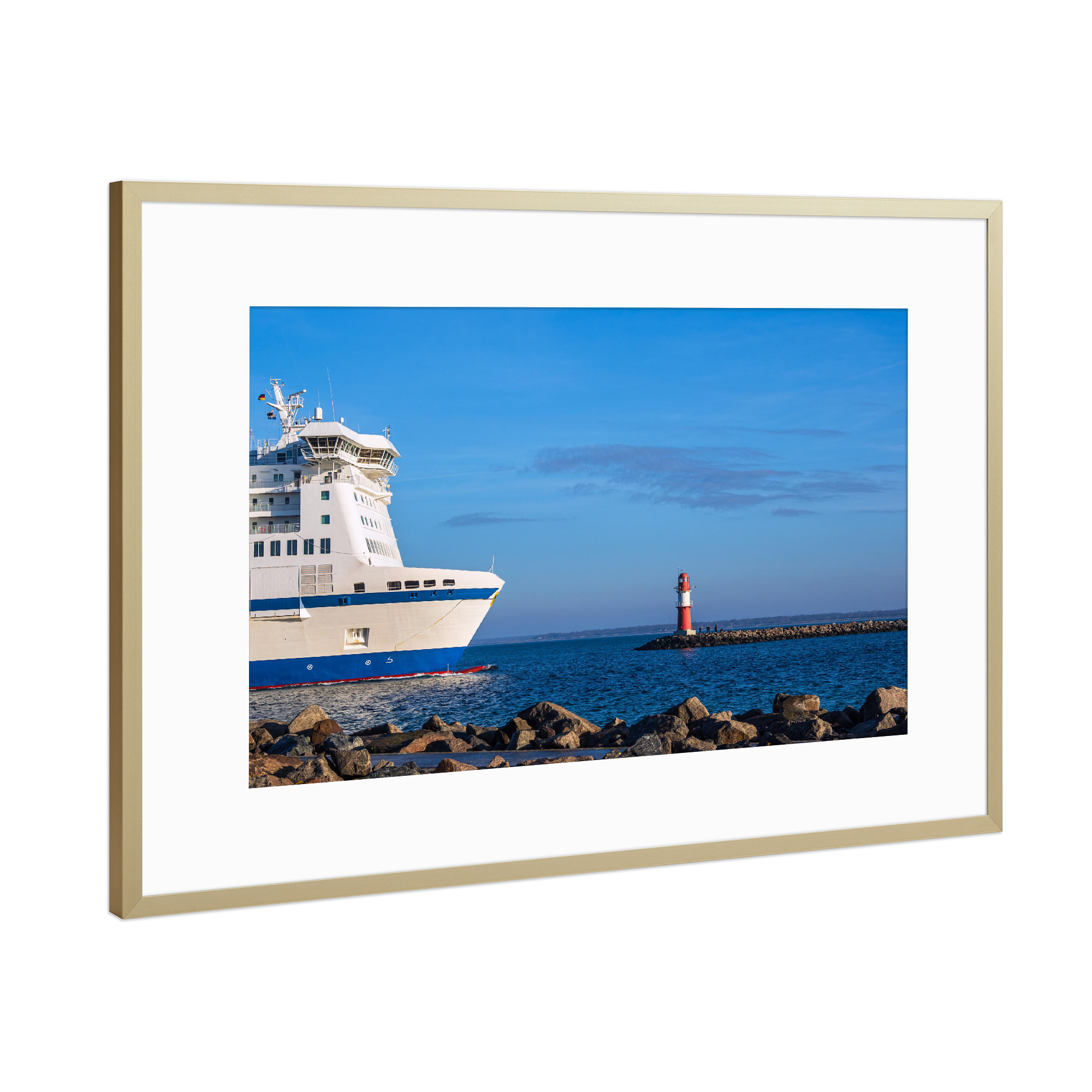 Poster mit Rahmen Gold "Fähre mit Mole" artboxONE - Natur,Reise,Architektur,Reise / Strand und Meer