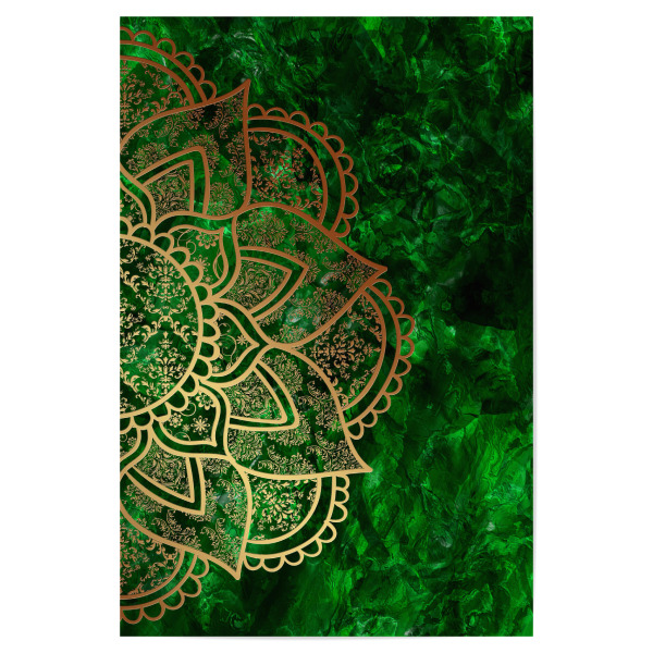 Poster "Mandala Emerald" artboxONE - Abstrakt,Geometrie - Mandala,Toga,Boho,Arabic,Geometrie,Geometry,Indian,Ethnic,Emeral,Green,Gold