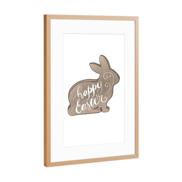 Poster mit Rahmen Kupfer "Happy Easter | Rabbit Illustration" artboxONE - Natur,Für Kinder,Tiere,Für Mama,Lustig