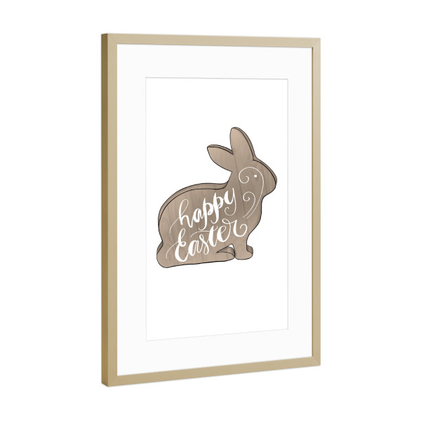 Poster mit Rahmen Gold "Happy Easter | Rabbit Illustration" artboxONE - Natur,Für Kinder,Tiere,Für Mama,Lustig