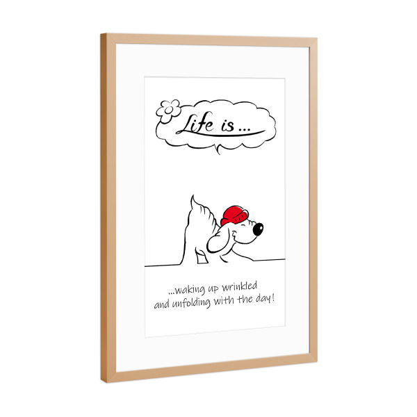 Poster mit Rahmen Kupfer "Life is... waking up wrinkled" artboxONE - Typografie,Tiere,Comic,Lustig