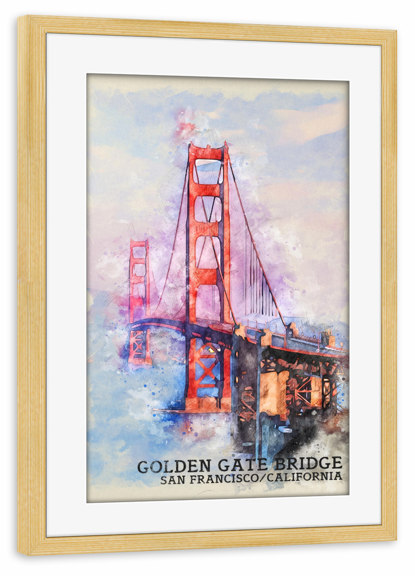 Poster mit Rahmen kiefer "Golden Gate Bridge Sketch" artboxONE - Städte,Reise,Architektur,Städte / San Francisco