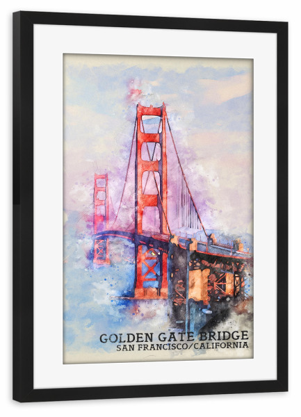 Poster mit Rahmen schwarz "Golden Gate Bridge Sketch" artboxONE - Städte,Reise,Architektur,Städte / San Francisco